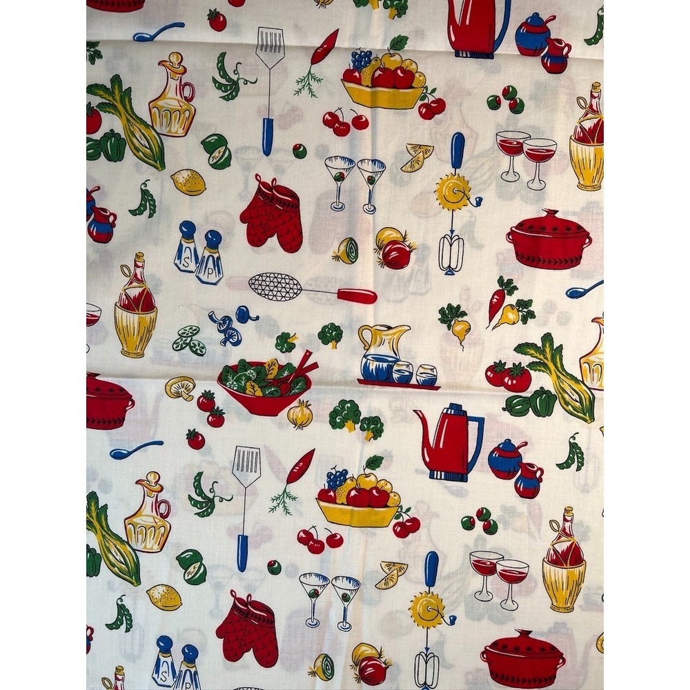 Fabric Vintage 50s Retro Kitchen Tools Baking Cooking Tools Cranston 36" X 44" W
